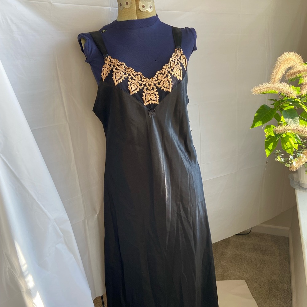 Black and Gold intimate maxi slip dress - elegant sleepwear, base layer